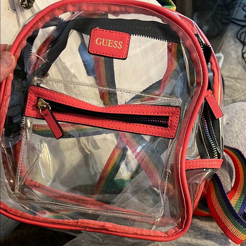Guess Clear Backpack with Rainbow Straps